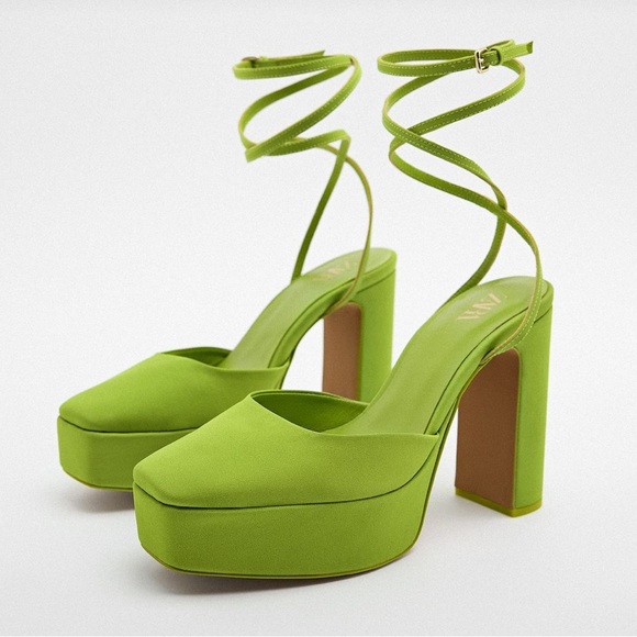 Zara Shoes - Zara Chunky Heeled Platform Shoes in Neon Green Size 39